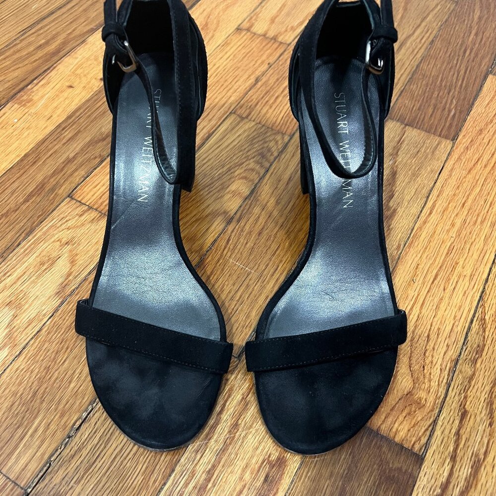 PRE-OWNED- Stuart Weitzman Black Suede Sandal